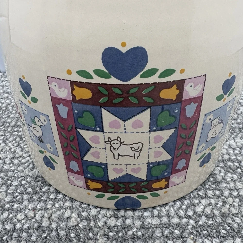 Country Quilt Canister VTG Ceramic Made In Mexico Lofisa Cottage Core Ducks Cats